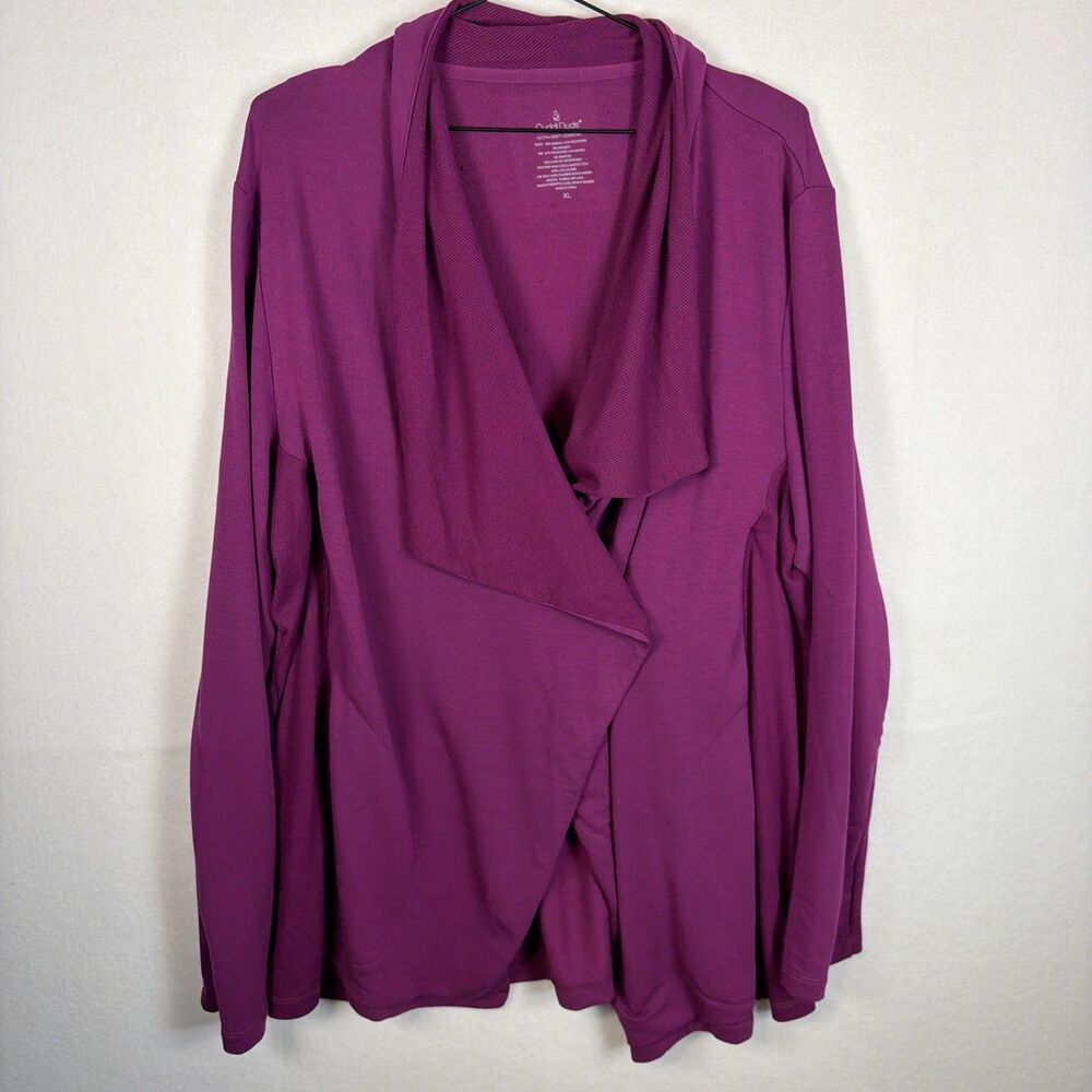 Cuddl Duds Womens XL Purple Flexwear Open Front Long Sleeve Sweater Cardigan